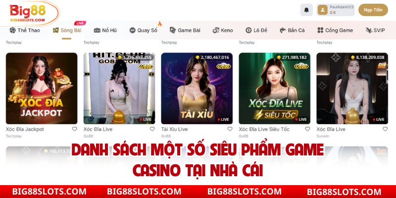 Danh sách một số siêu phẩm game Casino tại nhà cái
